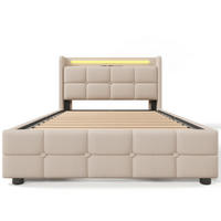 POLSTERBETT 90/200 cm Beige mit LED-Beleuchtung und 2 Schubladen, Ohne Matratze - Beige, Holz/Textil (90/200cm) - Oxeza