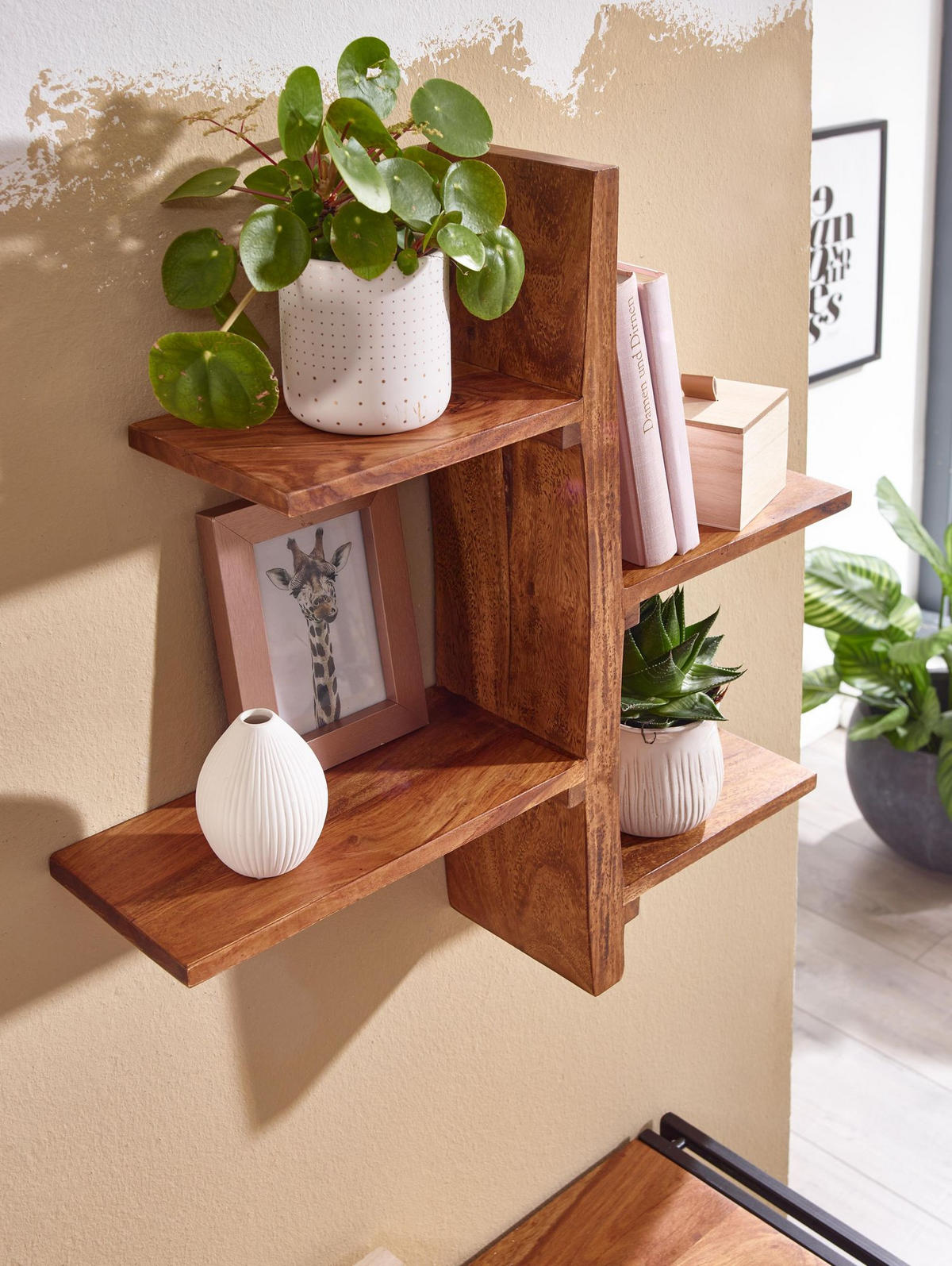 WANDREGAL Massivholz Baumform 58x60x15 cm mit 4 Ablagen - Braun, Holz (58/60/15cm) - KADIMA DESIGN