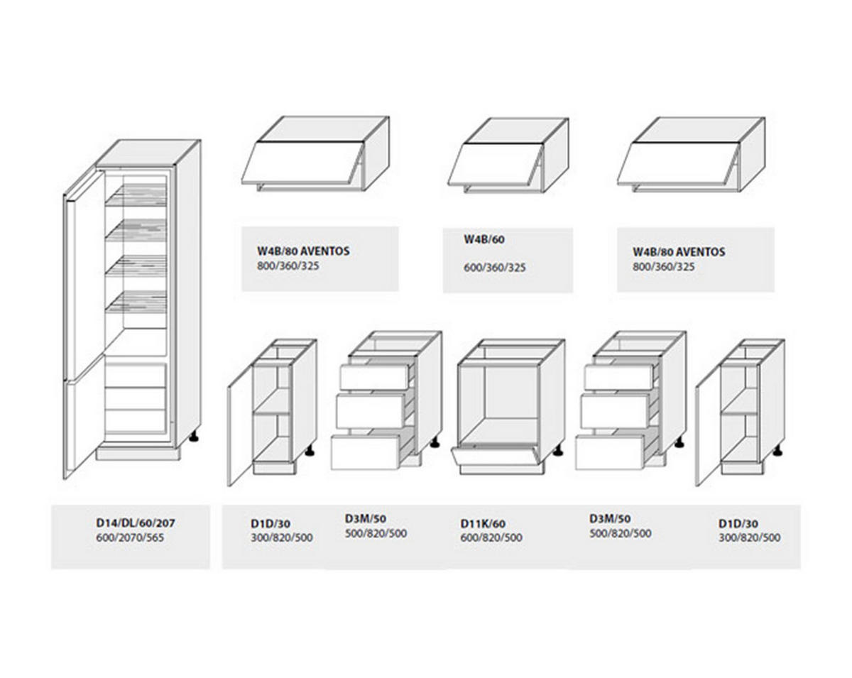 KÜCHENLEERBLOCK Bari lava / olivgrün matt 9-teilig - Dunkelgrau/Grau, Holzwerkstoff (280/207/60cm) - Feldmann-Wohnen