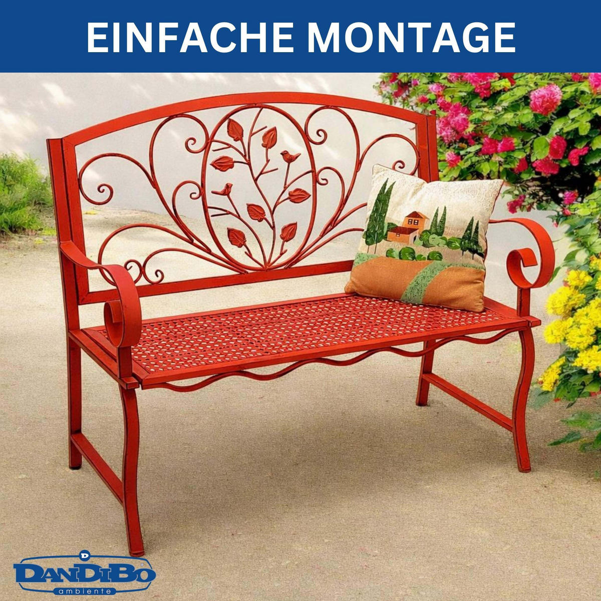 GARTENBANK Rossa Wetterfest 2 Sitzer Metall Rot 110 cm Eisen - Rot, Metall (58/100/110cm) - DanDiBo