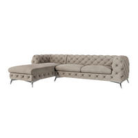 ECKSOFA Chesterfield Laura Dunkle Creme Samt - Silberfarben/Creme, Holz/Textil (305/200cm) - S-Style Möbel