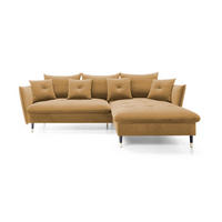 ECKSOFA GLAM mit Schlaffunktion, Ottomane & goldenen Füßen – Samtsofa im Glamour-Stil mit Zierkissen, 258x167x91 cm, rechte, platin​ - Platinfarben, Holz/Textil (258/167cm) - DomoHome