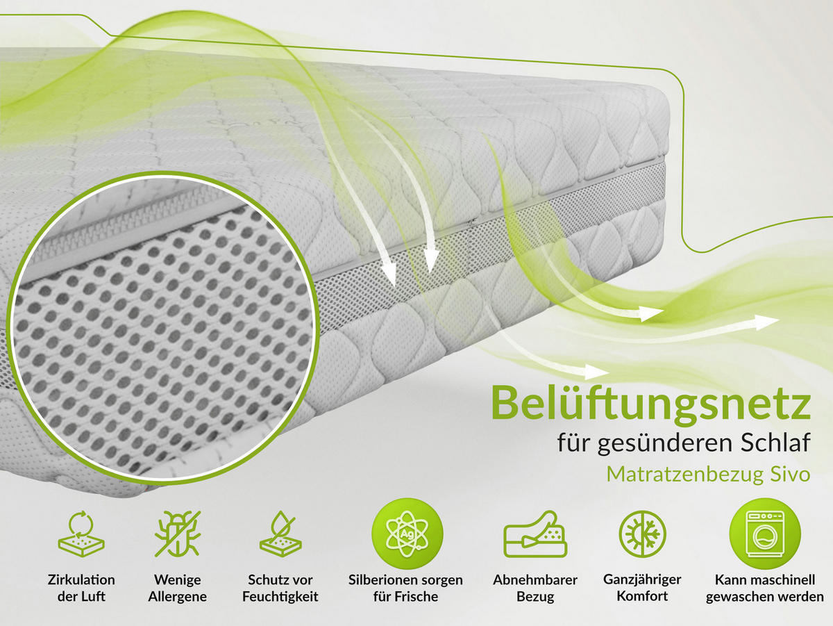FEDERKERNMATRATZE TOVA - 90/200 - H3 - Sivo - Weiß, Textil (90/200cm) - MKS