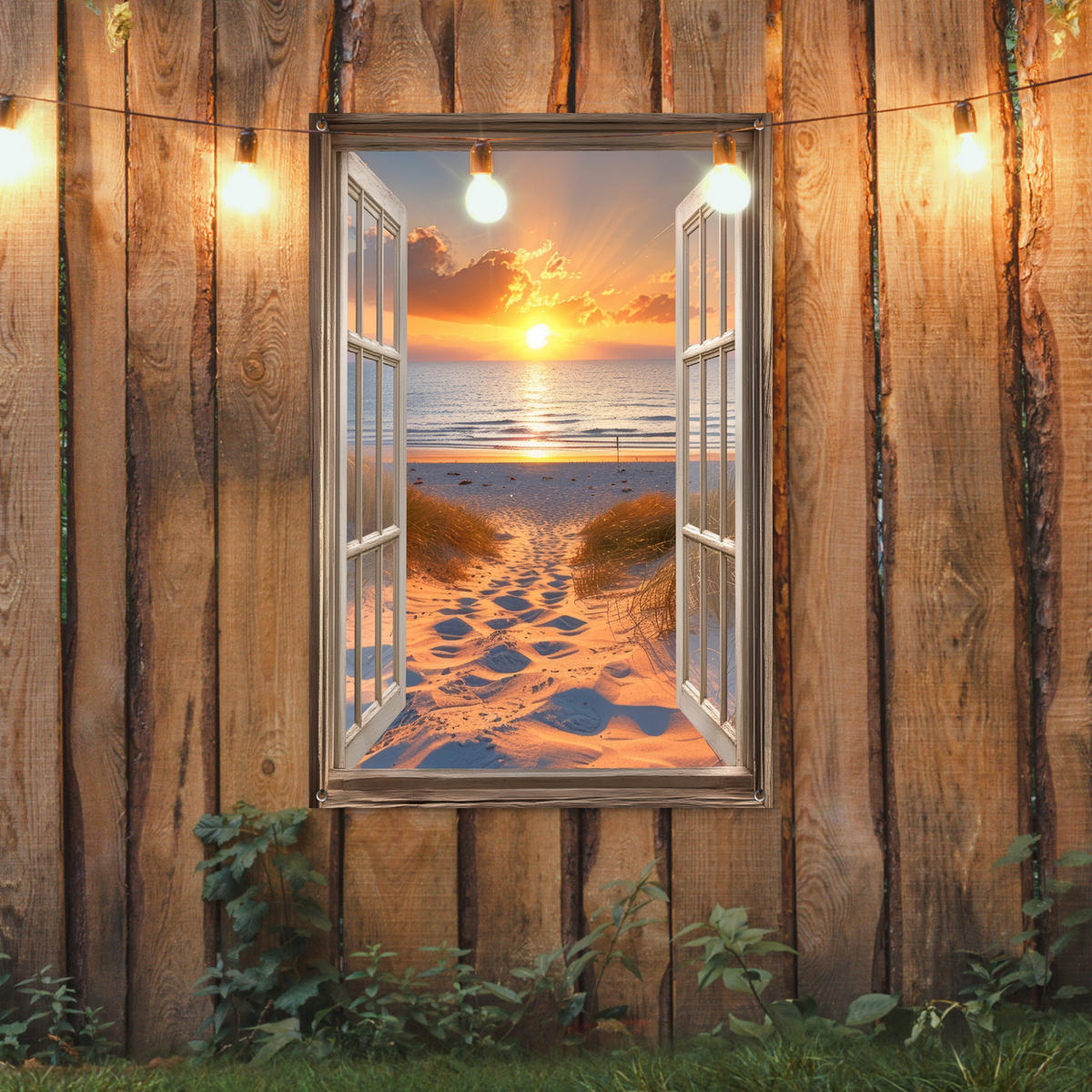 GARTENPOSTER Durchblick - Strand - Dünen - Sonnenuntergang 80x120 cm - Orange, Kunststoff (80/120/0.2cm) - OnlyWow