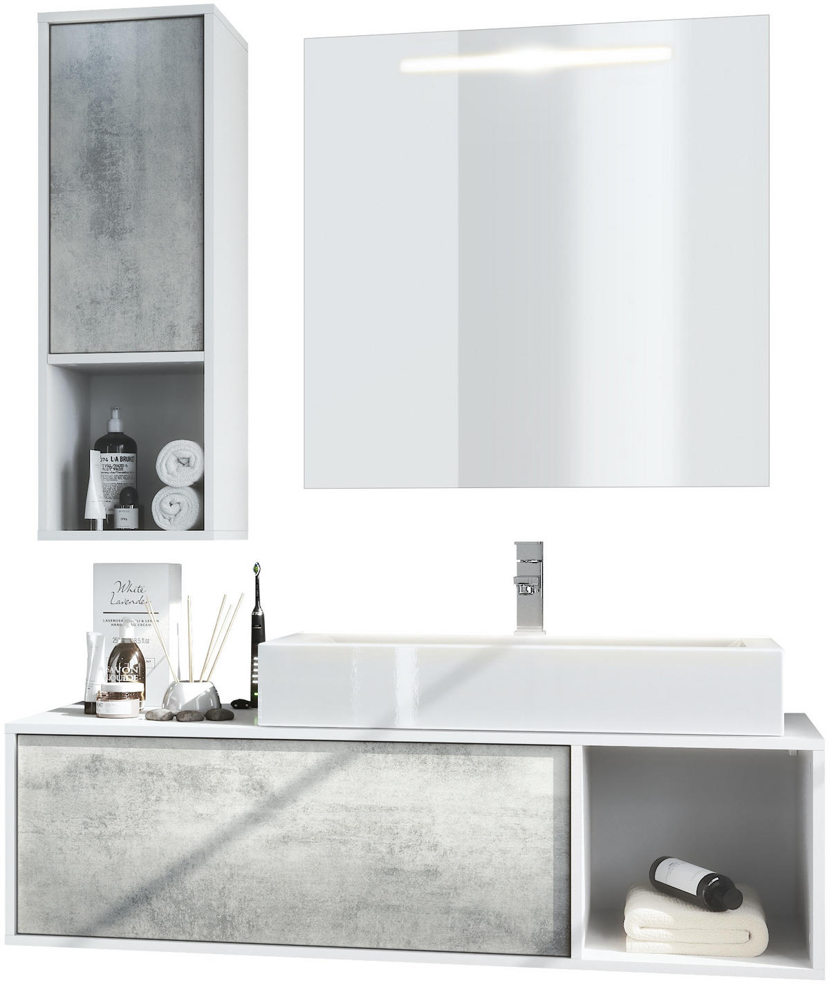 BADMÖBELSET La Costa Fronten in Beton Oxid Optik - Hellgrau, Holzwerkstoff (126.5/190/46cm) - Vladon