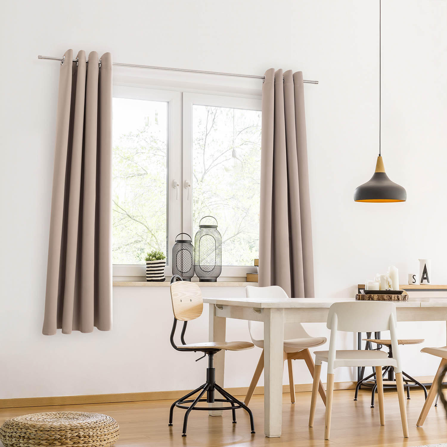VERDUNKLUNGSVORHÄNGE Emelie 140/145 cm,2er-Set, mit Hitze- und Kälteschutz,Taupe - Taupe, Kunststoff (140/145cm) - Blumtal
