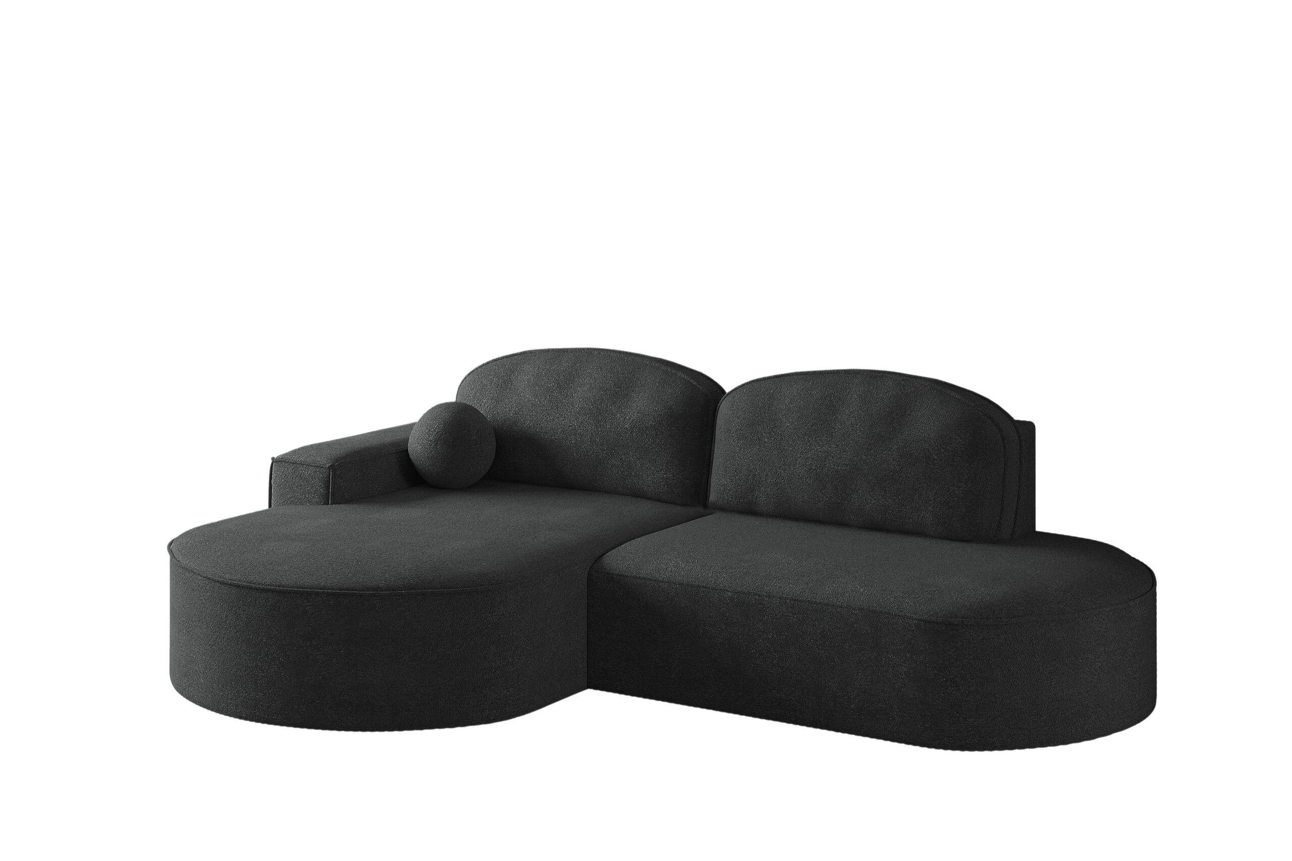 ECKSOFA mit Schlaffunktion und Bettkasten Modena Runden stoff Arena Graphit Links - Graphitfarben, Holz (179/278cm) - Kaiser Möbel
