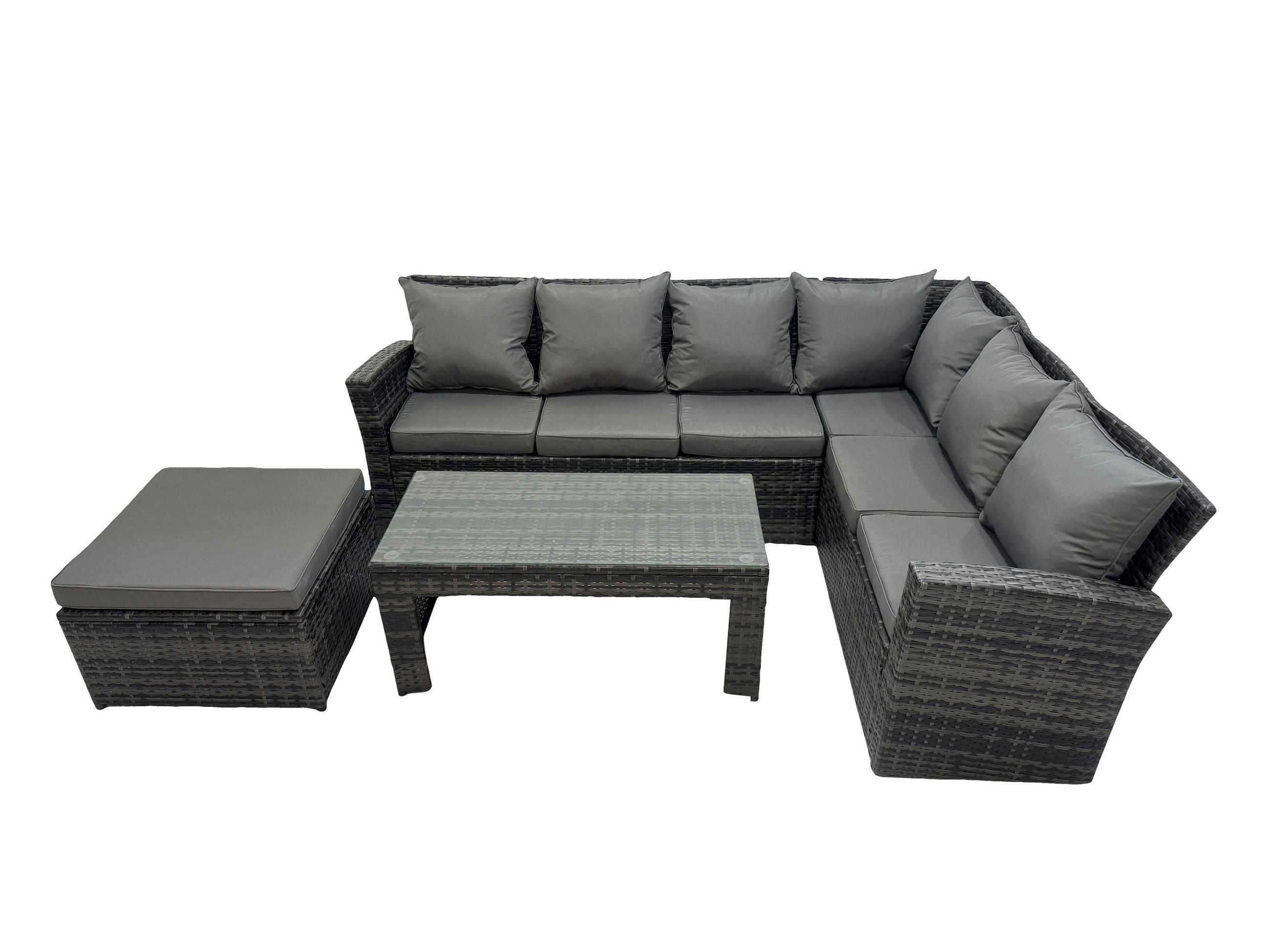 GARTENSOFA SET Hohe Rückenlehne Polyrattan Dunkelgrauer Mix 7-Sitzer - Dunkelgrau/Grau, Glas/Kunststoff - Fimous