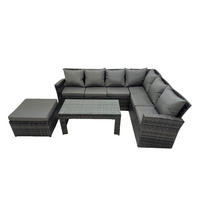 GARTENSOFA SET Hohe Rückenlehne Polyrattan Dunkelgrauer Mix 7-Sitzer - Dunkelgrau/Grau, Glas/Kunststoff - Fimous