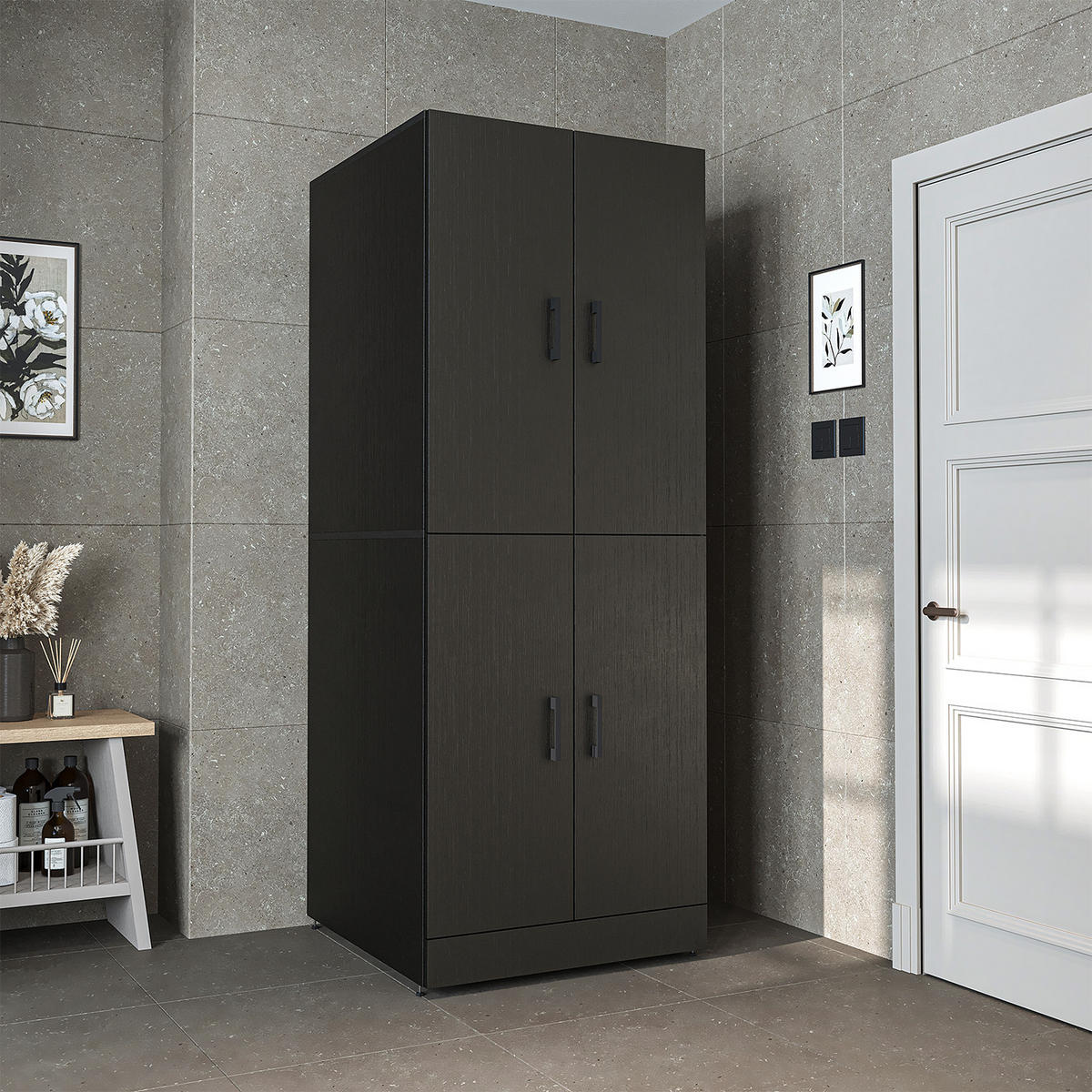 WASCHMASCHINENSCHRANK DORA-I 70cm Breit - Schwarz, Holzwerkstoff (70/186/74cm)