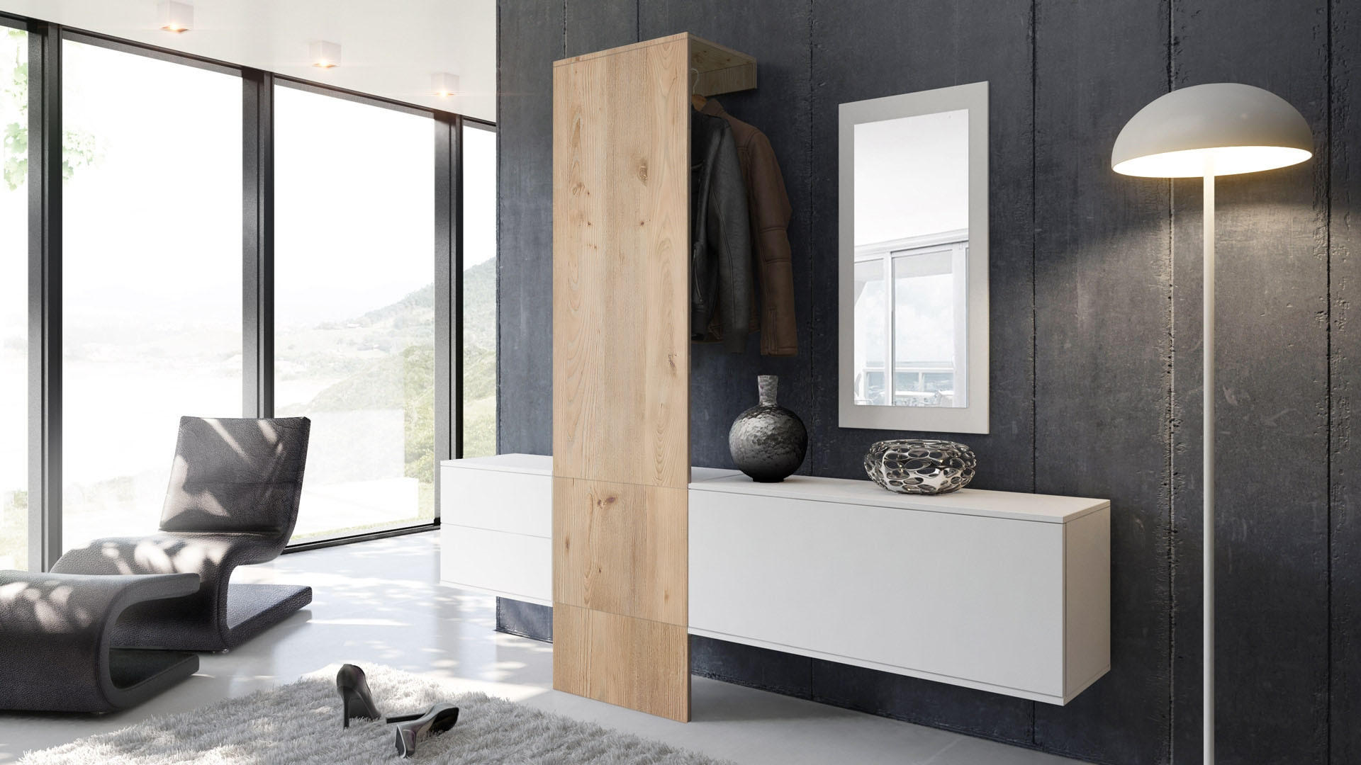 GARDEROBE Carlton Paneel in Eiche Nordic - Silbereichenfarben, Holzwerkstoff (208/193/35cm) - Vladon
