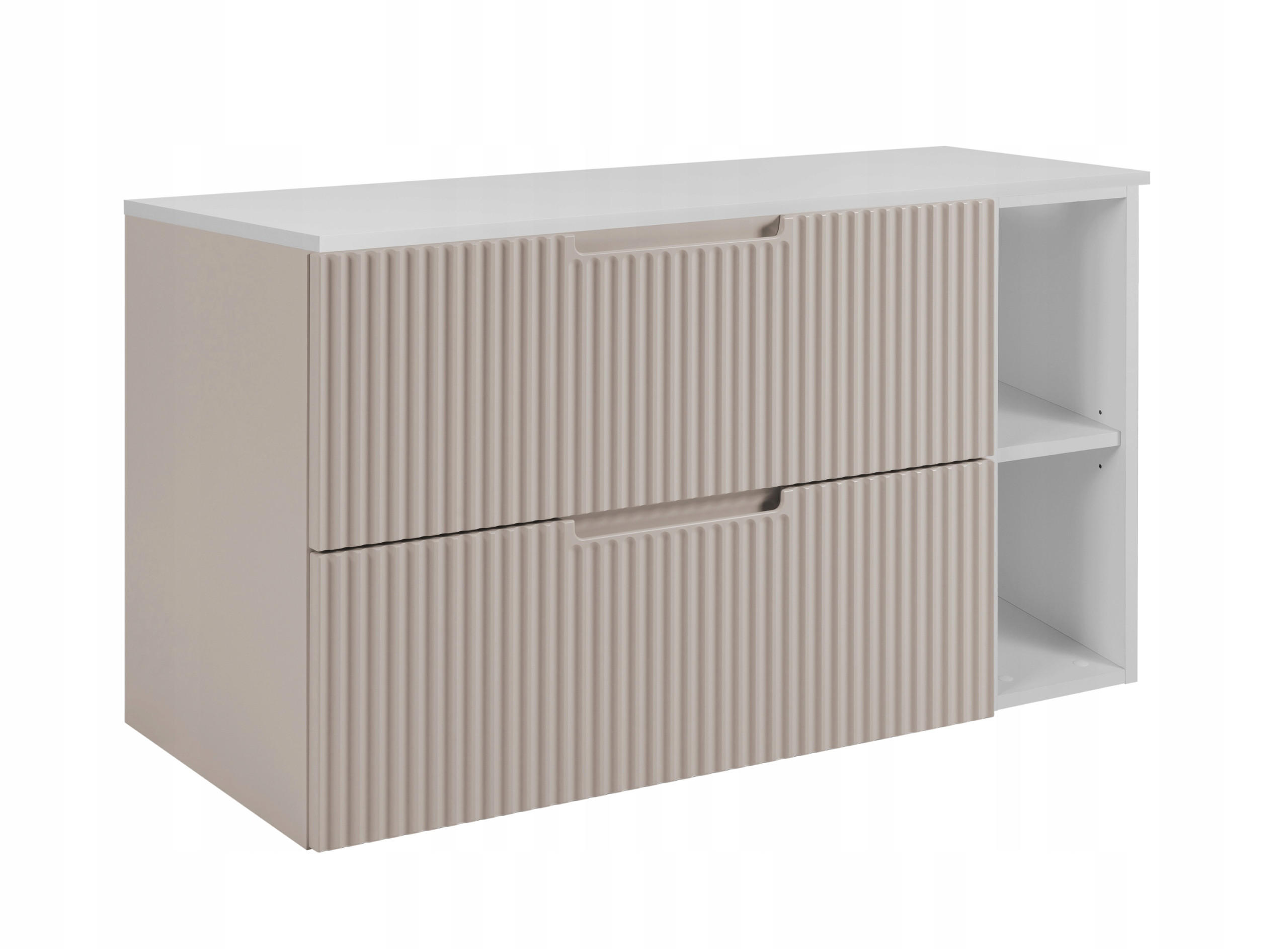 WASCHBECKUNTERSCHRANK VENA 80 cm mit Arbeitsplatte Farbe: Mattweiß mit einem Regal Gerillte Vorderseite Kaschmir - Kaschmir/Weiß, Holzwerkstoff (80/58/46cm) - Rodan