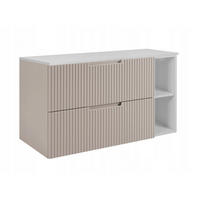 WASCHBECKUNTERSCHRANK VENA 80 cm mit Arbeitsplatte Farbe: Mattweiß mit einem Regal Gerillte Vorderseite Kaschmir - Kaschmir/Weiß, Holzwerkstoff (80/58/46cm) - Rodan