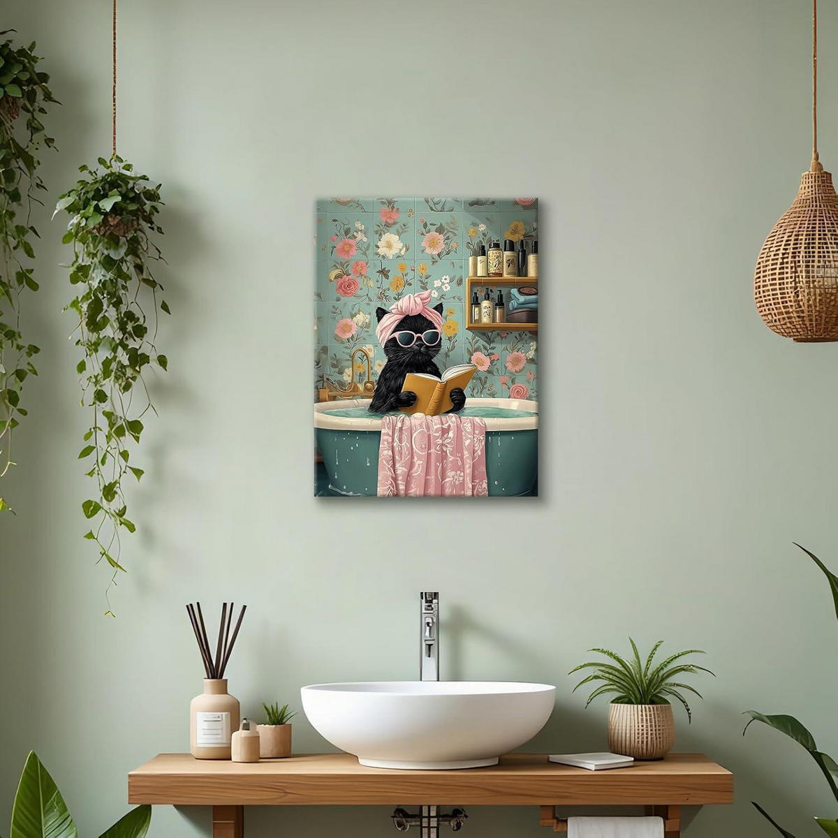 LEINWANDBILD Katze im Bad 30 x 40 cm - Schwarz, Textil (40/0.5cm)