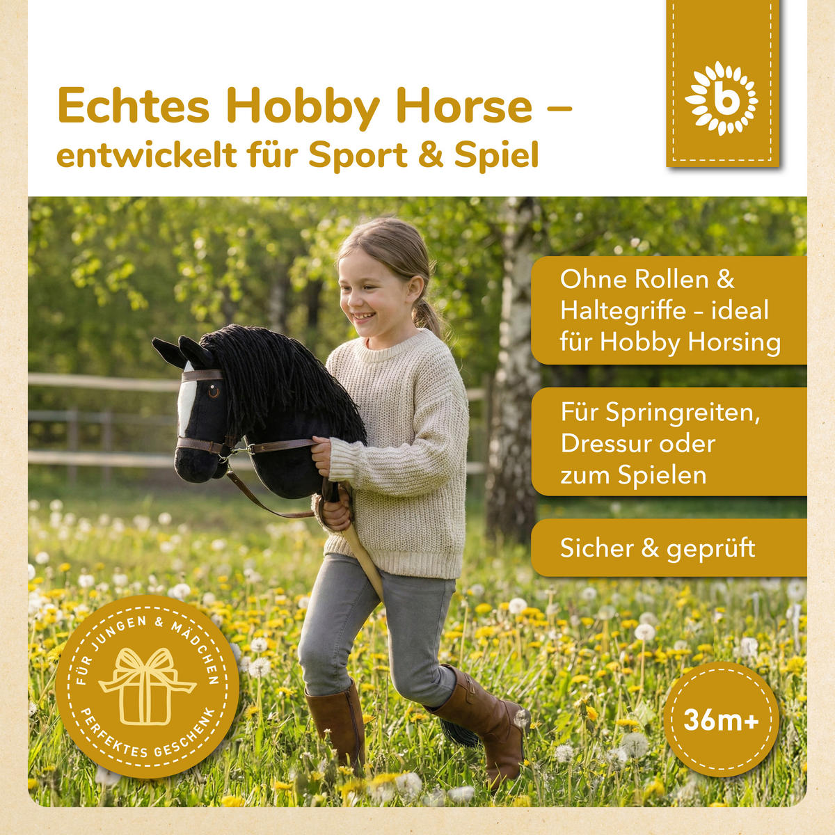 HOBBY-HORSE schwarz - Größe M - Schwarz, Textil (35/79cm) - Bieco Spielwaren
