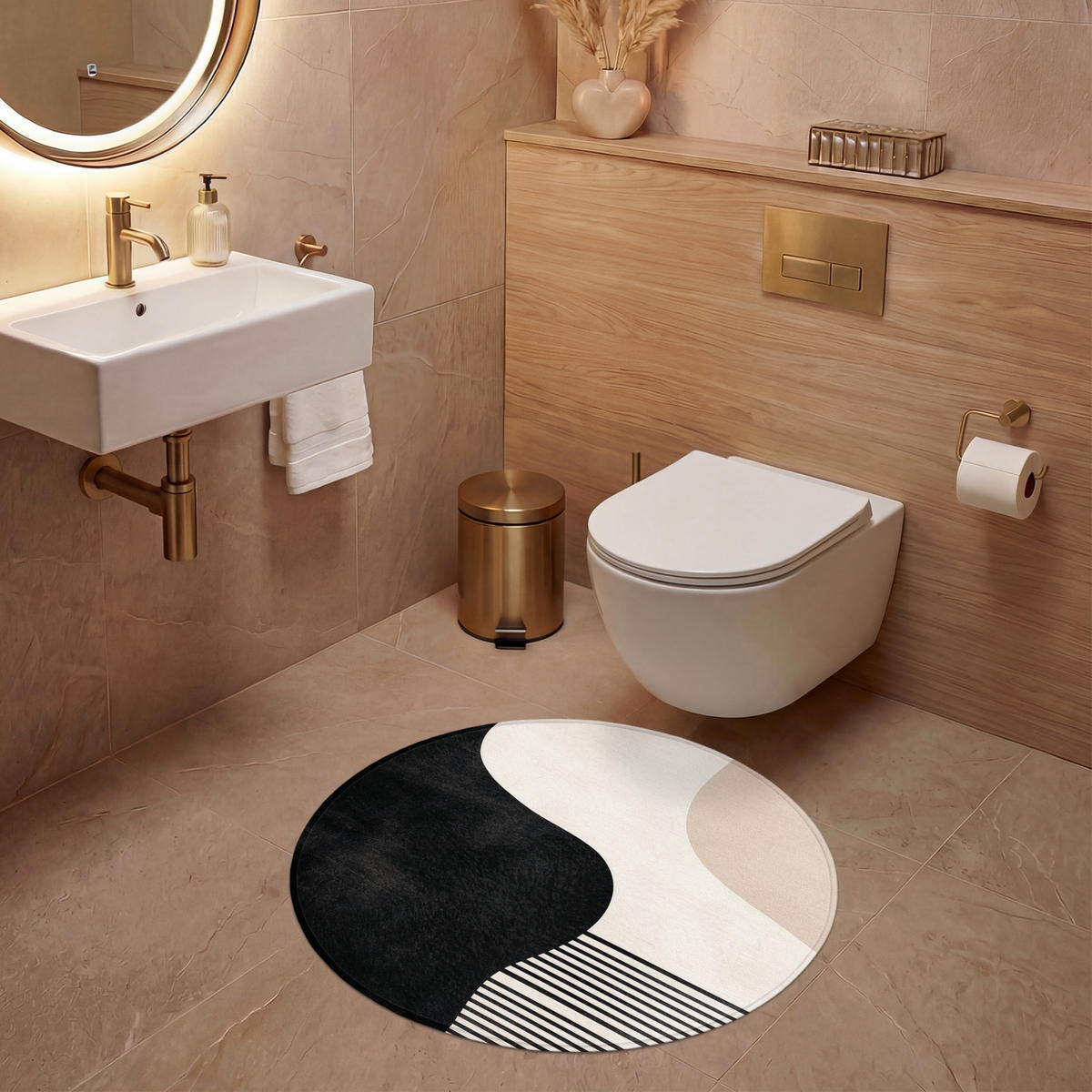 WC-VORLEGER Abstrakt - Japandi - Beige - Modern Toilettenteppich 70x70 cm - Beige, Kunststoff/Textil (70/1cm) - OnlyWow