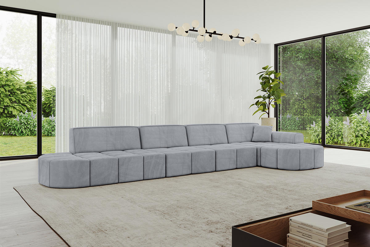 ECKSOFA Ottomane Rechts LIVO-L3 - 422x173x79,5 cm Hellgrau - Grau, Holzwerkstoff/Textil (422/173cm) - ALTDECOR