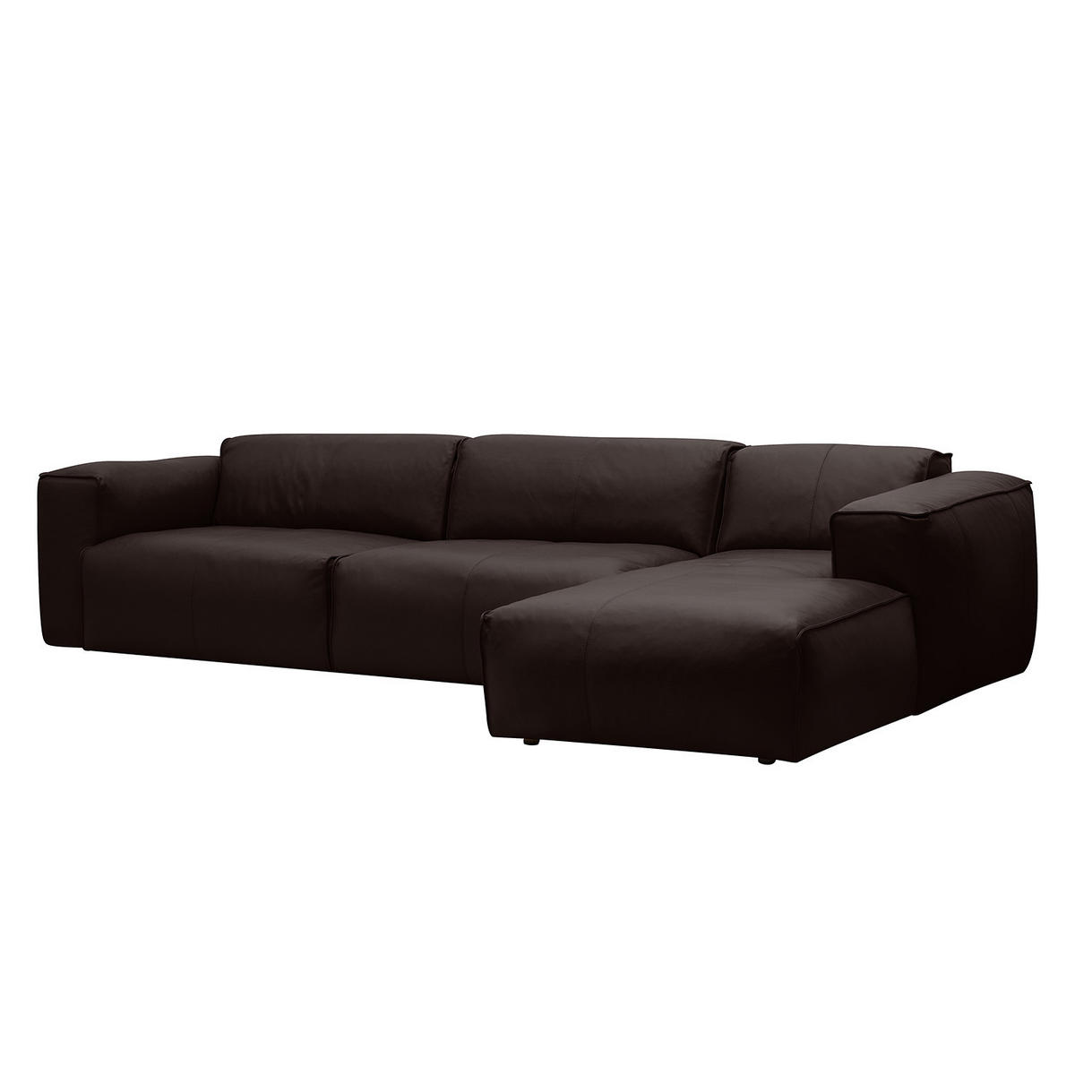 3-SITZER ECKSOFA mit Longchair - Dunkelbraun/Schwarz, Leder/Kunststoff (317/173cm) - home24