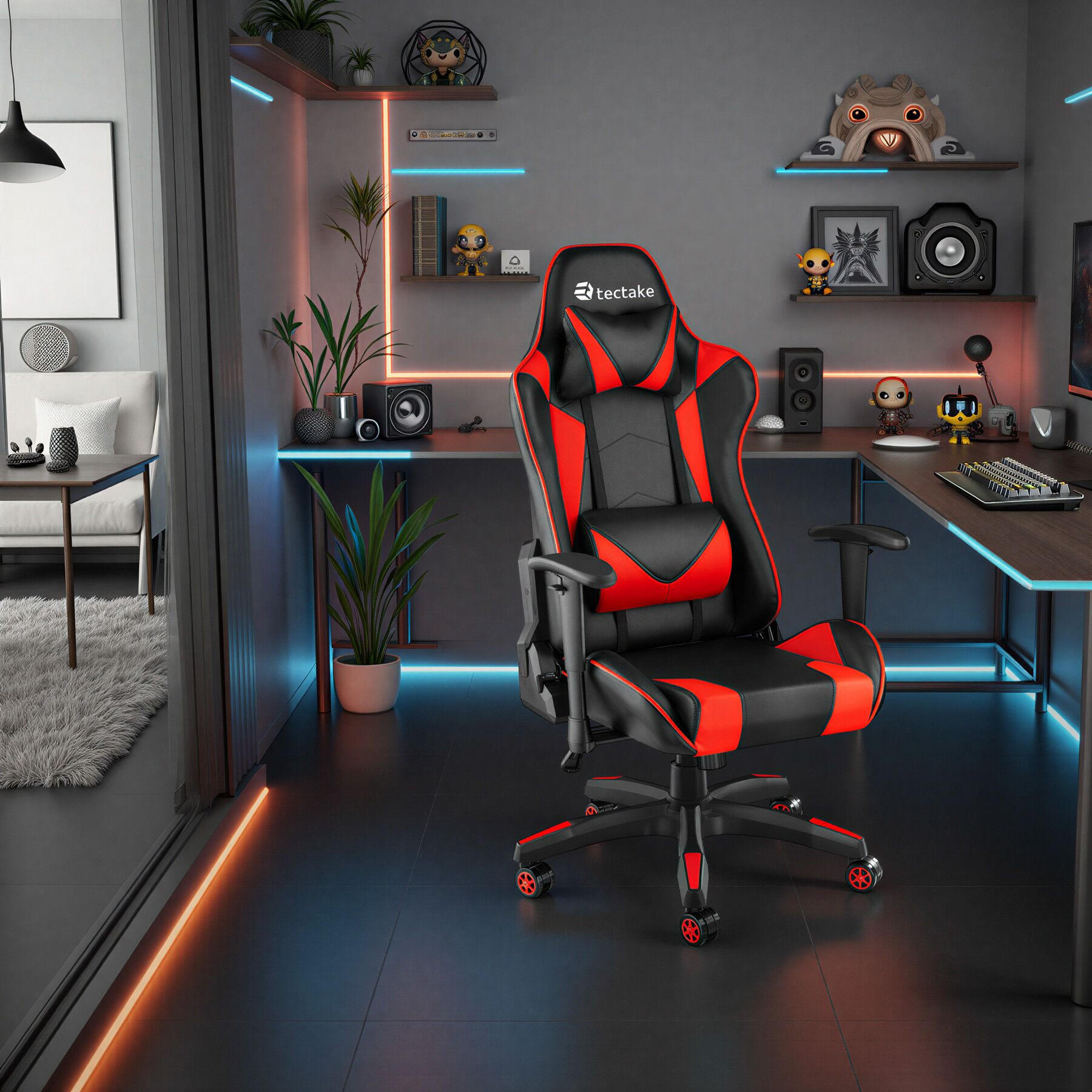 Thumbnail - tectake Racing-Gamingstuhl, Schwarz, Rot, Textil, 68x125x69 cm, Kinder- & Jugendzimmer, Jugendmöbel, Gamingstühle