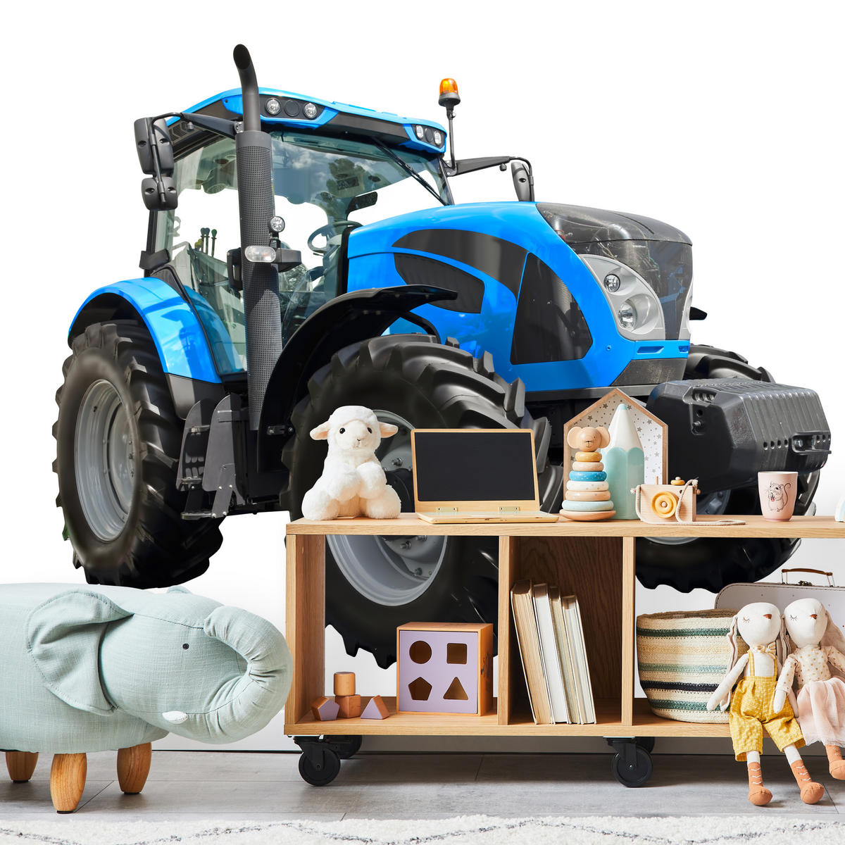 FOTOTAPETE für Jugendzimmer Blauer Traktor Landwirtschaft 350x256 - Blau/Schwarz, Papier (350/256cm) - Muralo