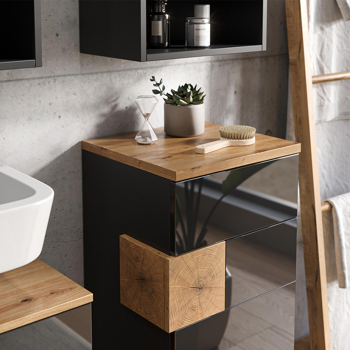 BADMÖBEL-SET Eden Anthrazit 4 Teile - Anthrazit/Eiche Artisan, Holzwerkstoff (73/64/37cm) - Vicco