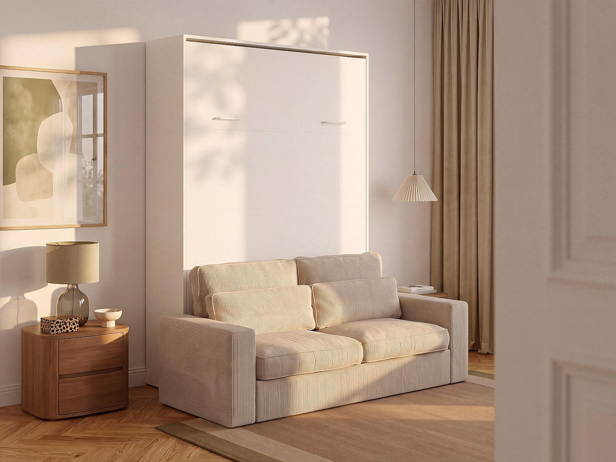 SCHRANKBETT - 2 Personen - holz - weiß Beganio - Weiß, Holz/Metall (160/200cm) - Vente-Unique
