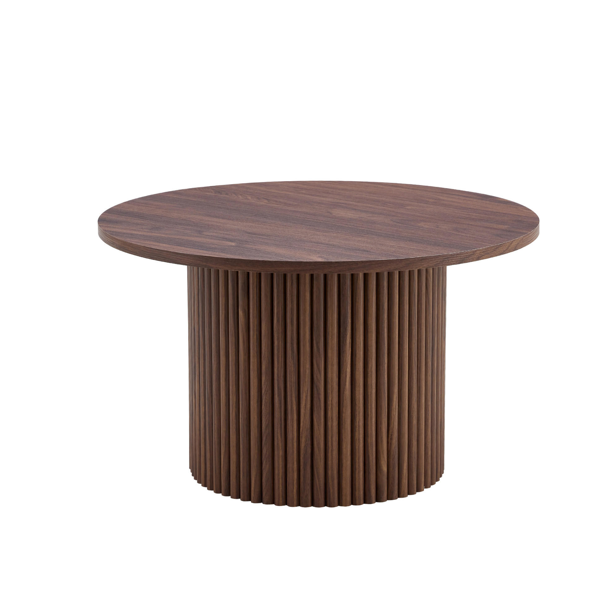 KONFERENČNÍ stolek 70/70/42 cm ořechová z MDF a kovu s drážkovaným podstavcem - barva vlašského ořechu, kompozitní dřevo (70/70/42cm) - OKWISH