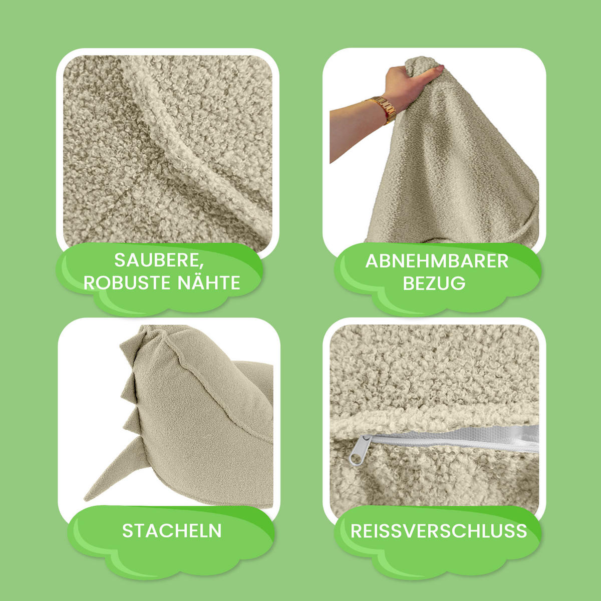 SITZSACK FÜR KINDER Dino 75/75/55 cm, weicher Bouclé 315 g/m², abnehmbarer Bezug, Toasted Almond - Beige, Textil (75/55/75cm) - Dreamroots