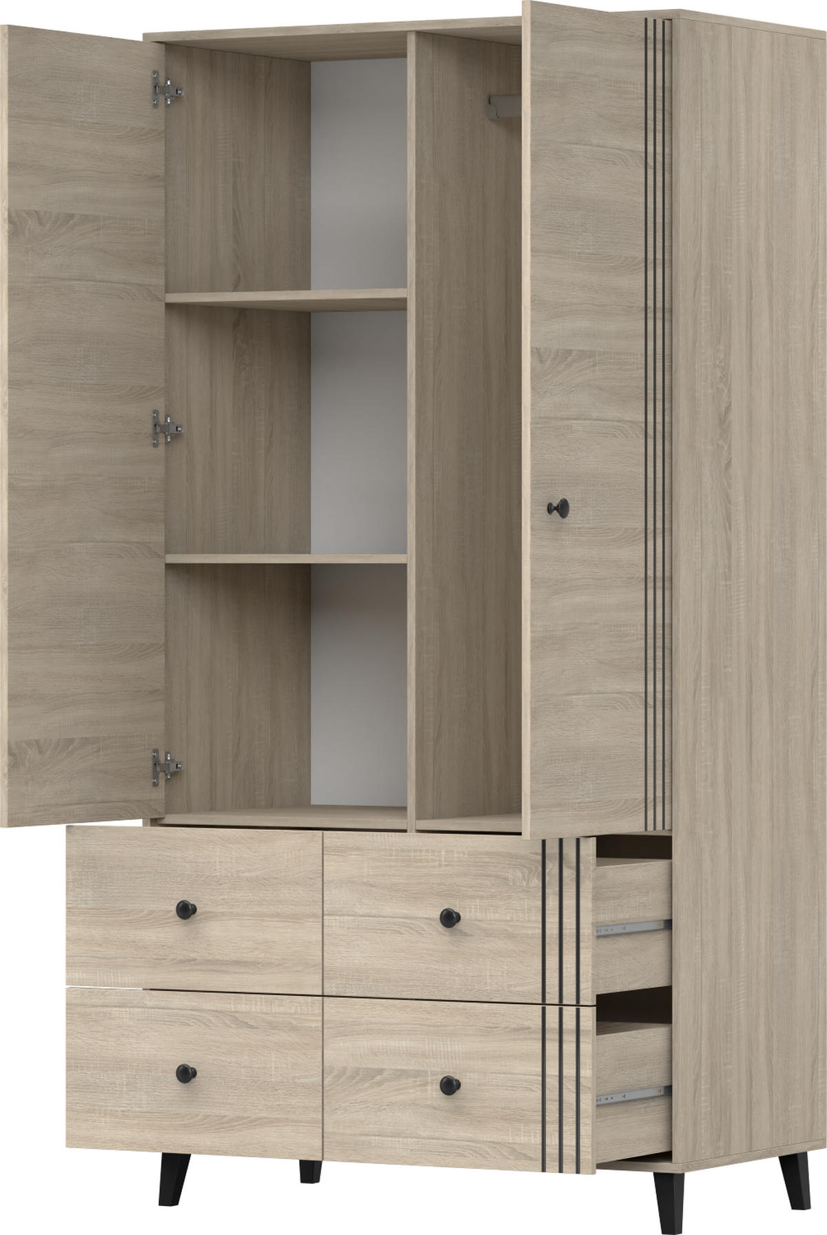 DREHTÜRENSCHRANK 104/202/55 cm 2-türig Fox 06 Sonoma Eiche/Sonoma Eiche - Schwarz/Sonoma Eiche, Holzwerkstoff/Metall (104/201/55cm) - imoebel24