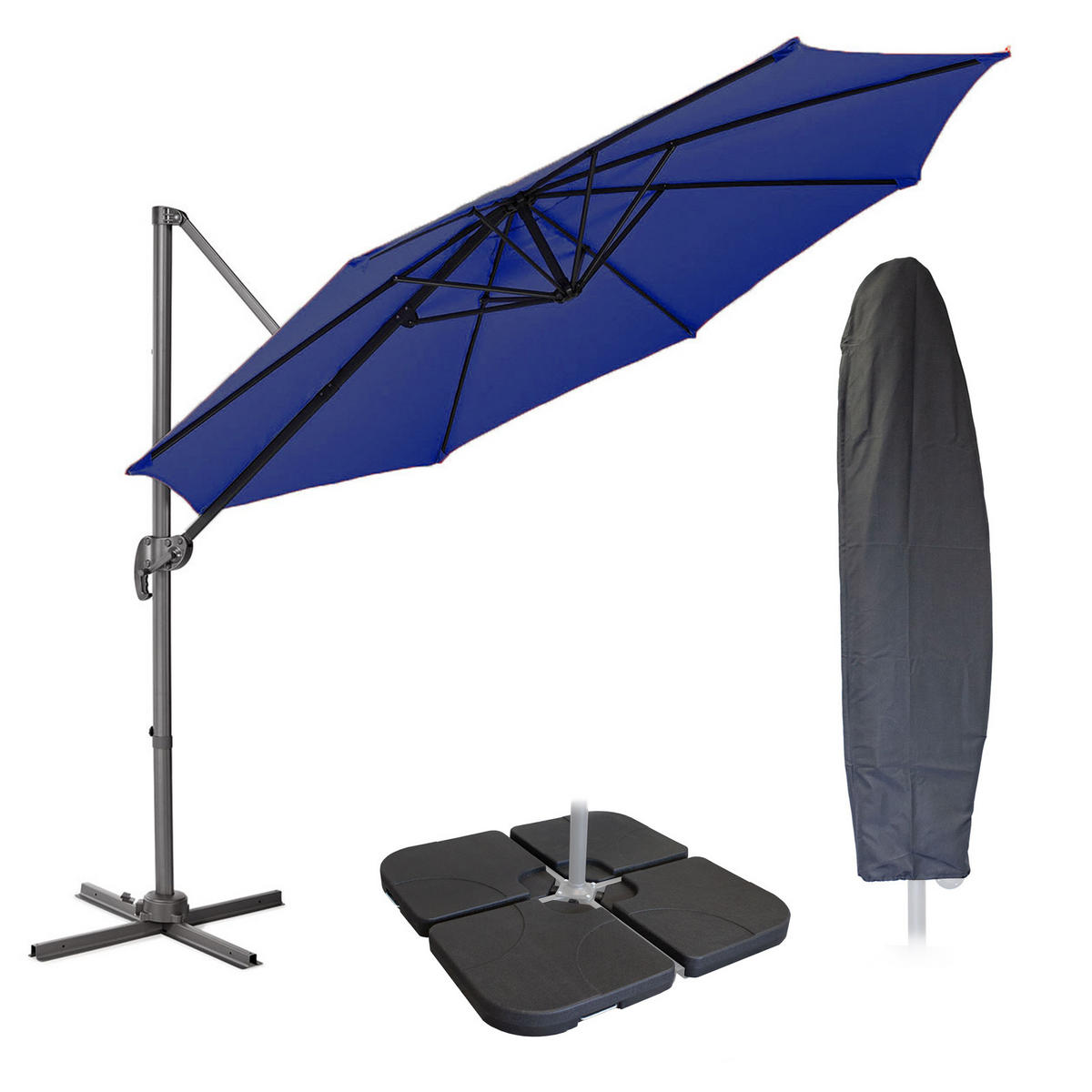 AMPELSCHIRM 3m Blau (3er Set) - Blau, Textil (290/290cm) - SVITA