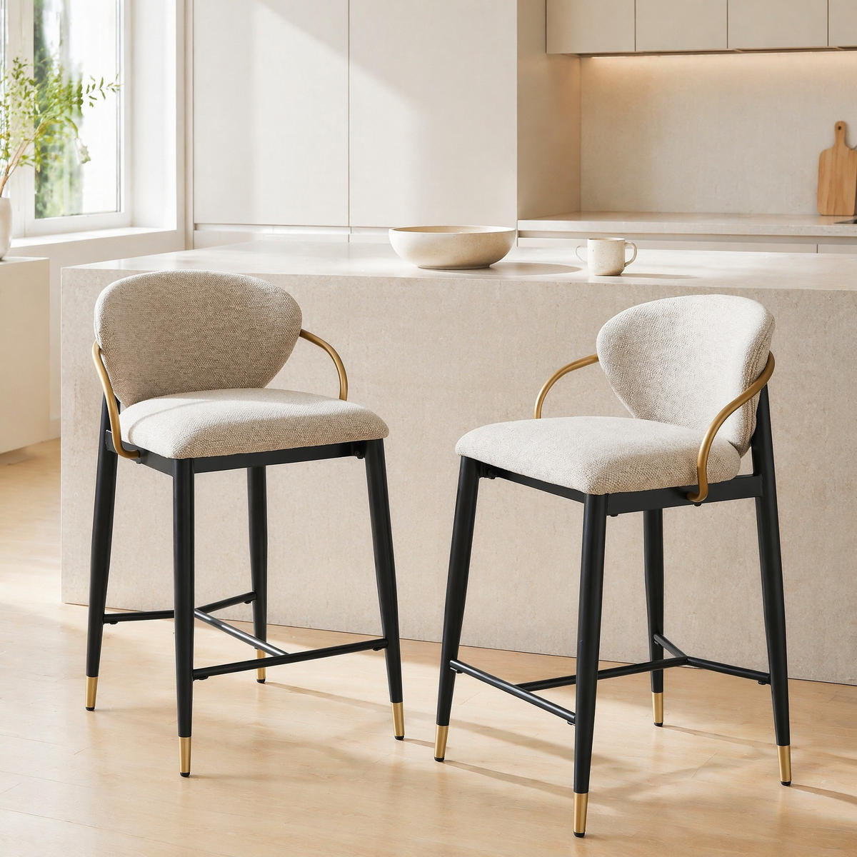 BARHOCKER 2er-Set mit Höhenverstellung, Rückenlehne und Beinstütze Chenille Braun - Braun, Textil (50/87/57cm) - MIVRAY