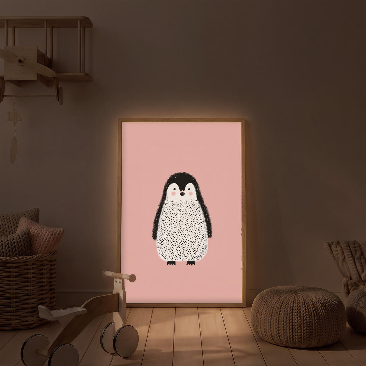 DOBÍJECÍ NOČNÍ LAMPIČKA Tučňák - Tečky - Minimalistický - Růžový 60x90 cm - růžová, kompozitní dřevo (8/60/90cm) - OnlyWow