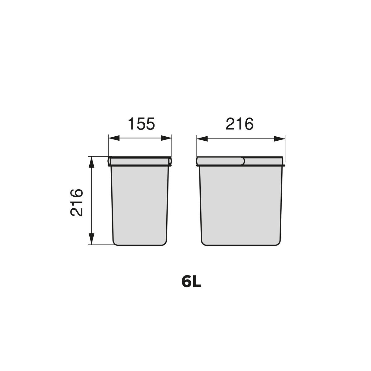 RECYCLINGBEHÄLTER für Küchenschublade, Höhe 216mm, 2x6Liter, Kunststoff anthrazitgrau 2er-set - Anthrazit, Kunststoff (15.5/22/21.6cm) - EMUCA