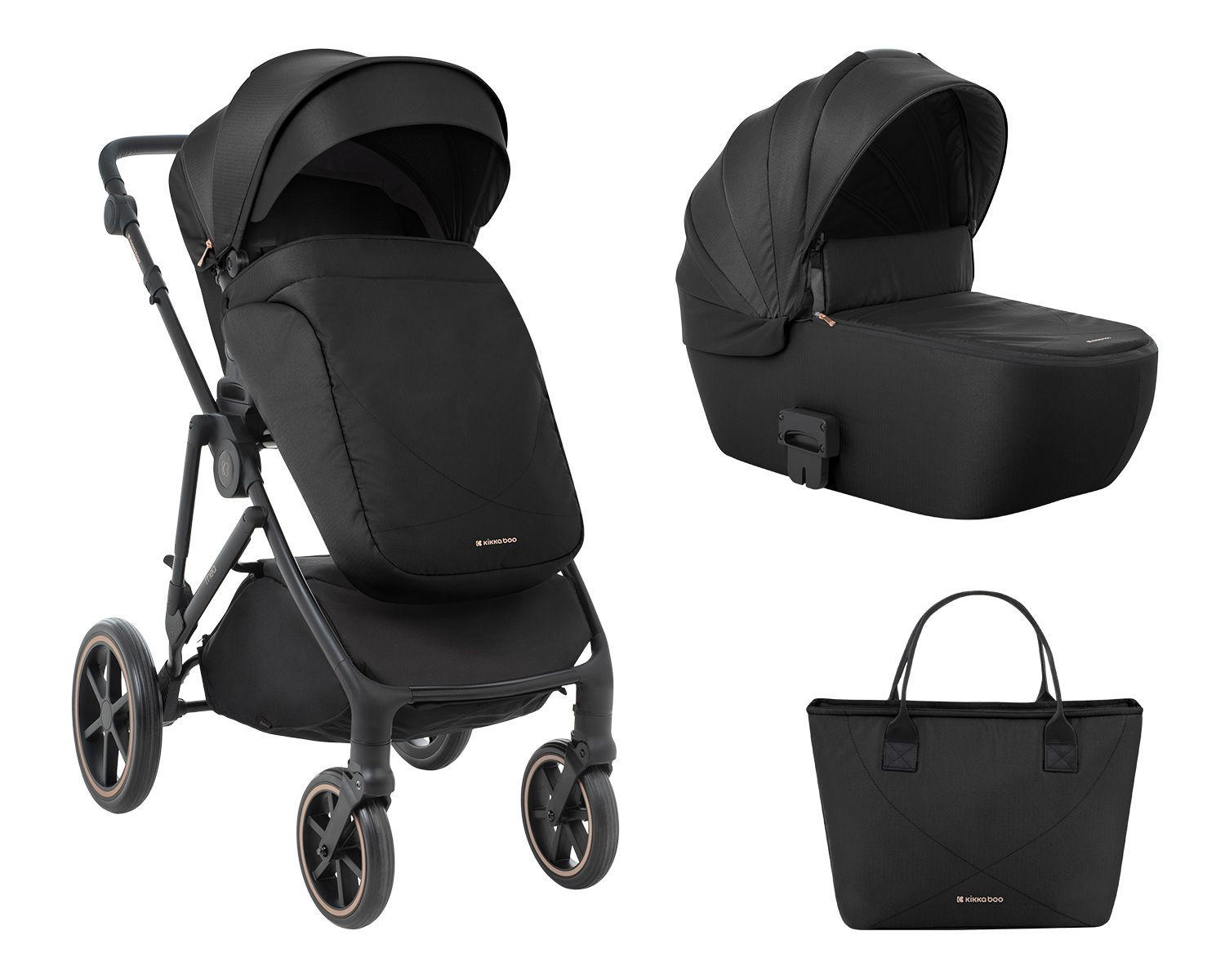 KINDERWAGEN Thea 2 in 1 schwarz EVA Räder verstellbarer Schiebegriff Babywanne - Schwarz, Metall (78/57/102cm) - Kikka boo
