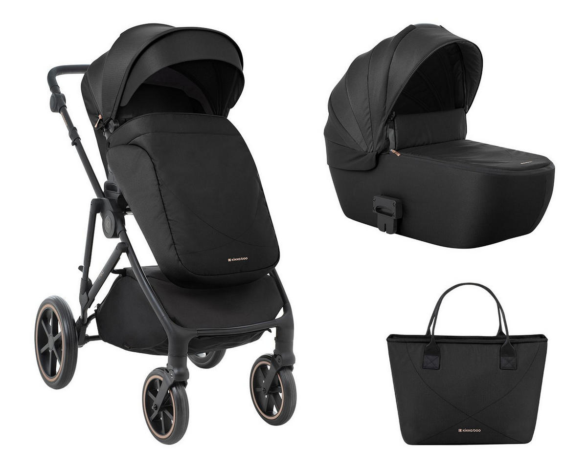 KINDERWAGEN Thea 2 in 1 schwarz EVA Räder verstellbarer Schiebegriff Babywanne - Schwarz, Metall (78/57/102cm) - Kikka boo