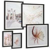 BILDER SET 5er Set - 50x50 cm & 20x30 cm & 40x60 cm Schwarzer Rahmen - Grasfelder in Braun- und Beigetönen - Schwarz, Kunststoff (40/60cm) - TULUP