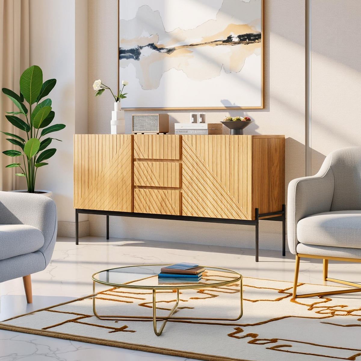 SIDEBOARD mit Eichenholz Modernes Design mit Stauraum - Eiche San Remo, Holzwerkstoff (140/75/40cm) - Urban Meuble