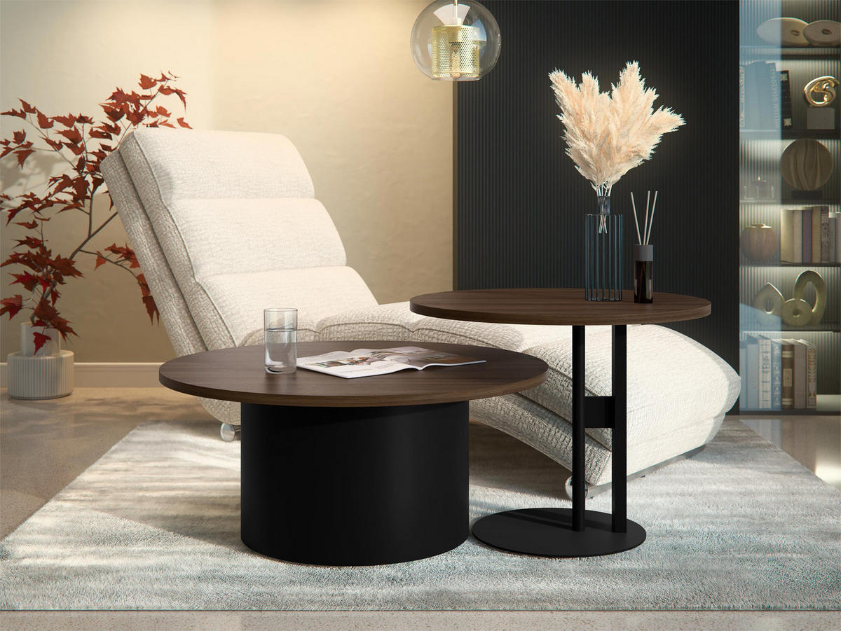 COUCHTISCH-SET Monar - Nussbaumfarben/Schwarz, Holzwerkstoff/Metall (58/58/45cm) - MIRJAN24