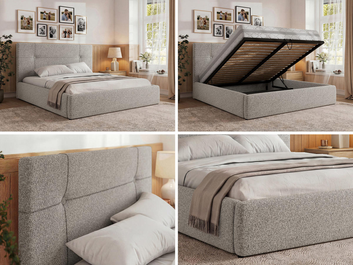 ČALÚNENÁ POSTEĽ CALERIO CLASSIC 140/200 - Svetlosivá Štruktúrovaná látka - Matrac Pocket - čierna/svetlosivá, textil/plast (140/200cm) - MKS