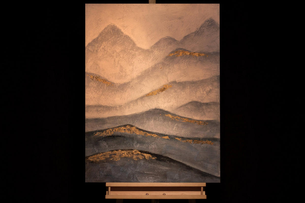 RUČNE MAĽOVANÝ AKRYLOVÝ OBRAZ 75/100 cm, petrolejový, prírodný a botanický motív - petrolejová, drevo/textil (75/100cm) - KUNSTLOFT