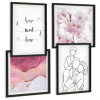 BILDER SET 4er Set - 50x50 cm & 40x60 cm Schwarzer Rahmen - Blumenfamilie minimalistisch - Schwarz, Kunststoff (50/50cm) - TULUP