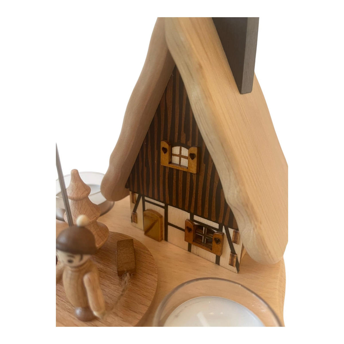 PYRAMIDE mit Räucherhaus für 3 Teelichter 19/19/23 cm - Multicolor, Holz (19/23/19cm)