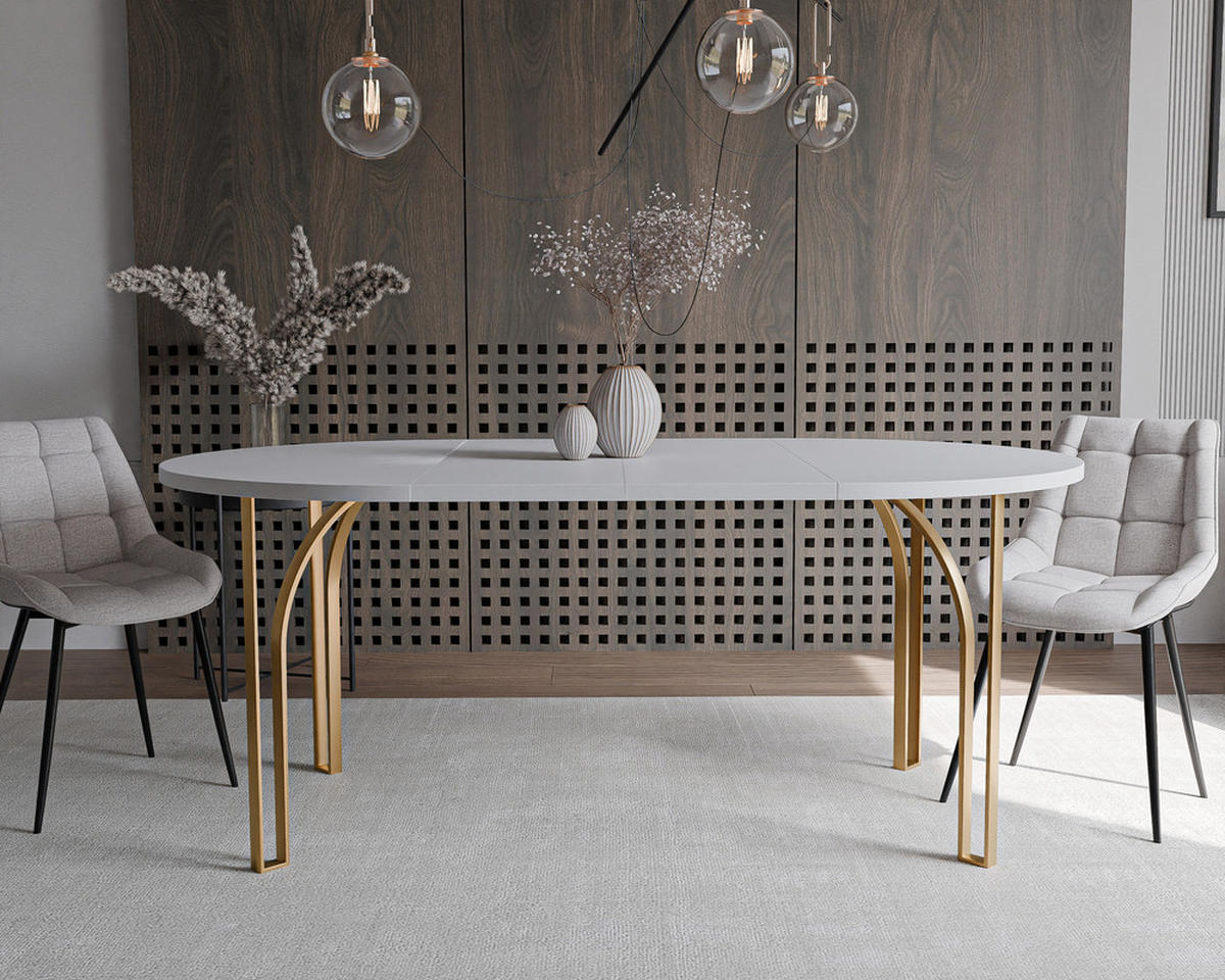 AUSZIEHTISCH ASTRO 120/76 cm, Gold / Weiß - Weiß, Holzwerkstoff/Metall (120/120/76cm) - Idohome