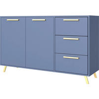 KOMMODE Nancy mit 3 Schubladen und 2 Türen, Sideboard in Farbe: Blau, Schrank in Größe: 140 x 86 x 41 cm - Blau, Holzwerkstoff (140/86/41cm) - Agmat-Furniture