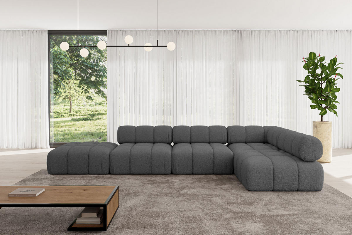 ECKSOFA modulares Sofa Favio-L2 - 380x190x70 cm Grau Bouclé - Grau, Holzwerkstoff/Textil (380/190cm) - ALTDECOR