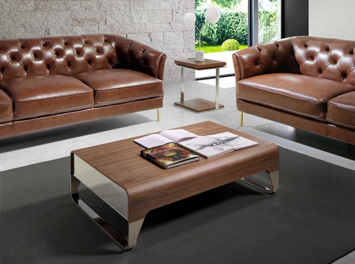 COUCHTISCH Rechteckiger Couchtisch Nussbaum und verchromter Stahl 120/70/34 cm - Edelstahlfarben/Nussbaumfarben, Holz/Metall (70/120/34cm) - ANGEL CERDA