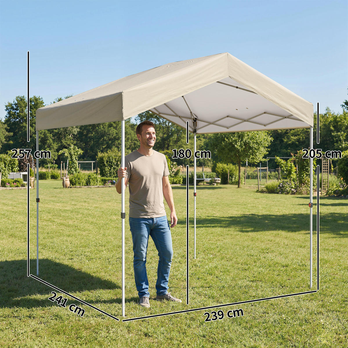 PAVILLON, 2,4 x 2,4 m, Pop-up, UPF 50+, höhenverstellbar, Beige - Beige, Metall (239/257/241cm) - Vallsero