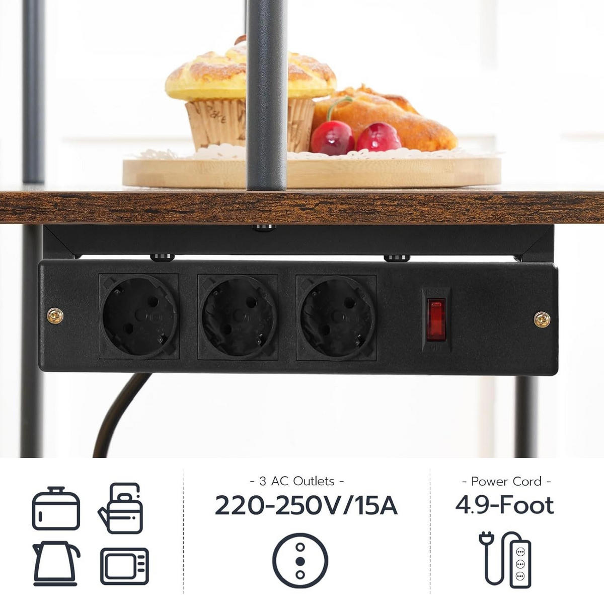 MIKROWELLENSTÄNDER Braun mit Steckdosenleiste - Braun, Holzwerkstoff (60/154/40cm) - Hoobro