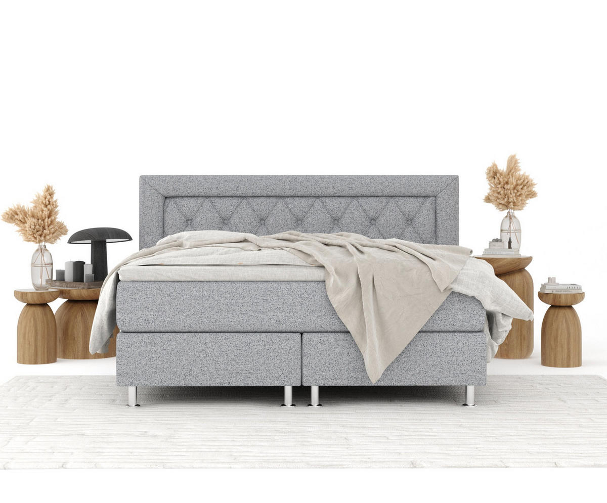 BOXSPRINGBETT Lavello Grau 140/200 cm mit Latex-Topper - Silberfarben/Grau, Holz/Holzwerkstoff (140/200cm) - Maison de Reve