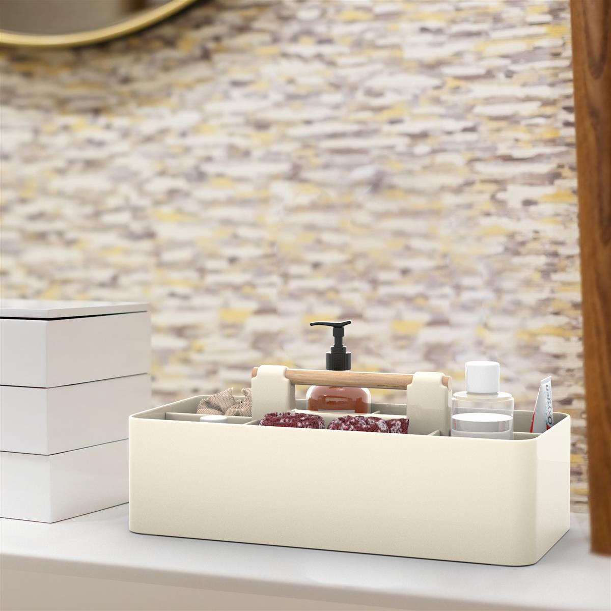 MAKE-UP-ORGANIZER 32/15.5/8 cm (Beige) - Grün, Kunststoff (15.5/8/32cm) - Intirilife